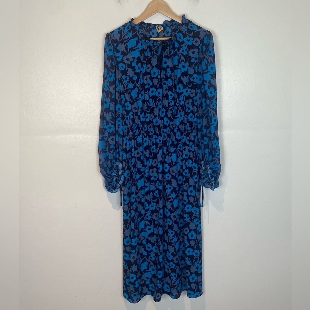 Anne Klein Royal Blue Floral Tie-Neck Maxi Dress